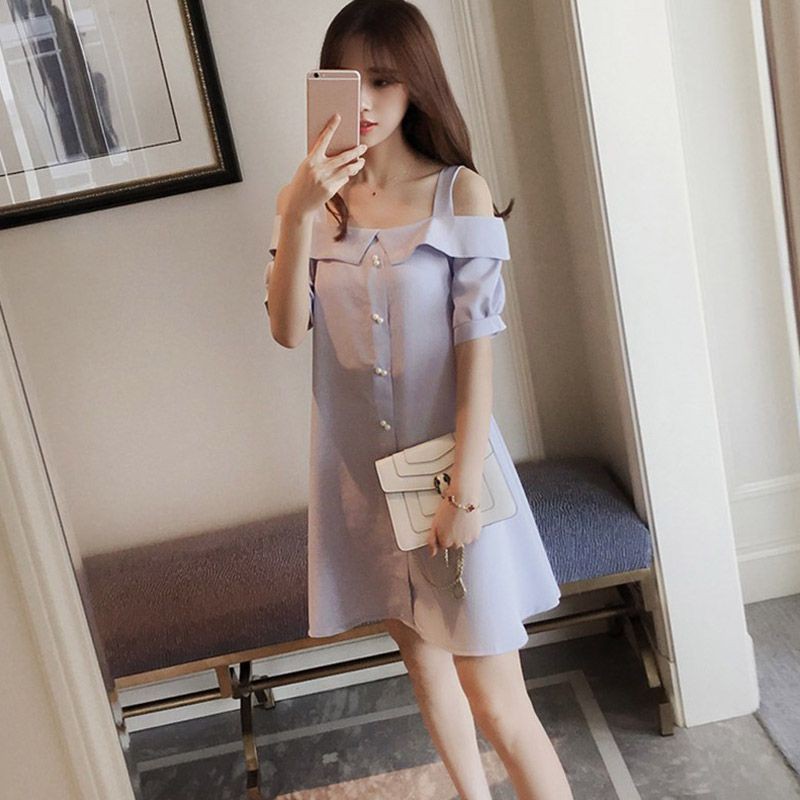 Đầm ngắn trễ vai màu trơn thiết kế trẻ trung thời trang cho nữ | BigBuy360 - bigbuy360.vn