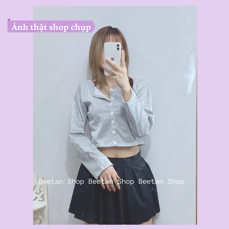 Áo Croptop nữ dài tay yan 7 cúc - Áo cardigan trơn nhiều màu