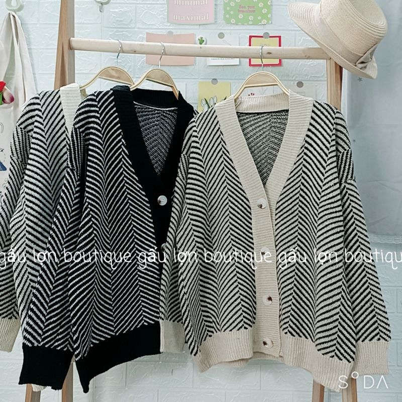 áo cardigan len hoạ tiết kẻ xương cá ulzzang