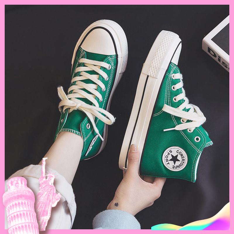 Giày Thể Thao Canvas Cổ Cao Đế Dày Màu Xanh Lá Cây Phong Cách Mới Dễ Phối Đồ Cho Học Sinh