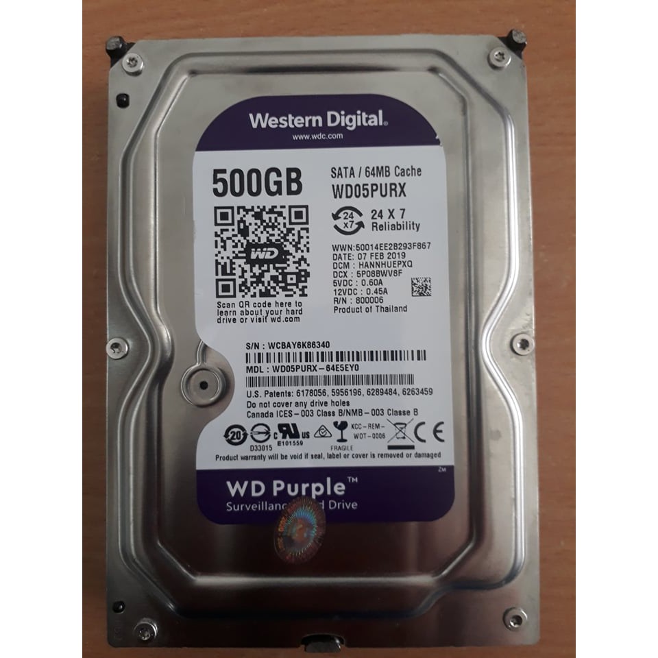 Ổ cứng WESTERN PURPLE 500GB chuyên dụng cho Camera, bảo hành 24 tháng