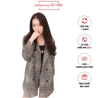 áo dạ nữ, áo khoác dạ kẻ 4 cúc cao cấp, mặc mùa đông với thiết kế sang trọng lịch sự