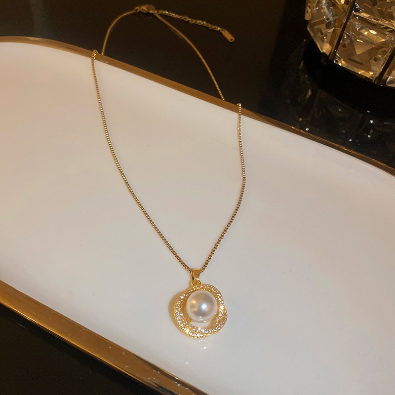 Dây chuyền,Vòng cổ Pearl chất liệu titan bọc zircon phong cách hàn quốc - Nol
