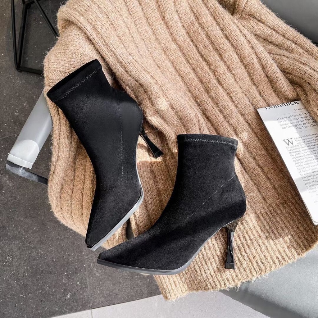 BEESHOES - BOOT NỮ DA MỀM MŨI NHỌN - BOOT NỮ ĐẾ NHỌN CAO 6CM CÓ SẴN MÀU ĐEN 211242