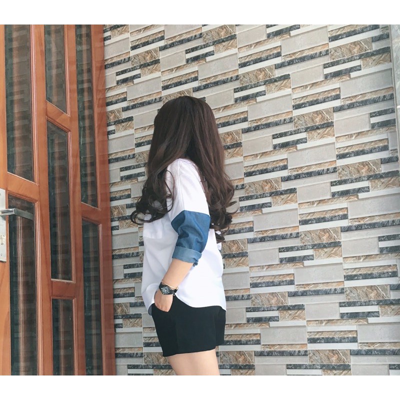 Sơ mi Oversize tay phối jeans