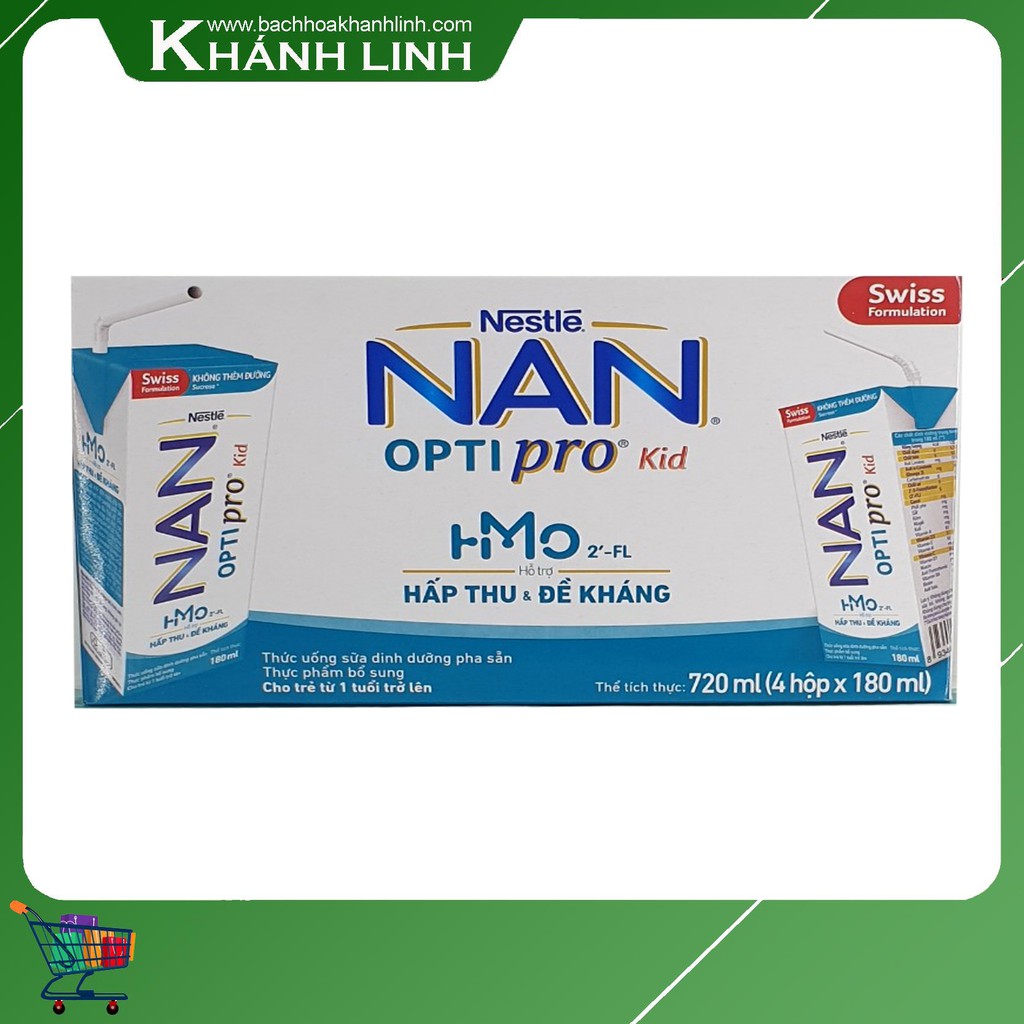 [MẪU MỚI HMO] Thùng 24 hộp sữa pha sẵn NESTLE NAN OPTIPRO KID 180ml/hộp