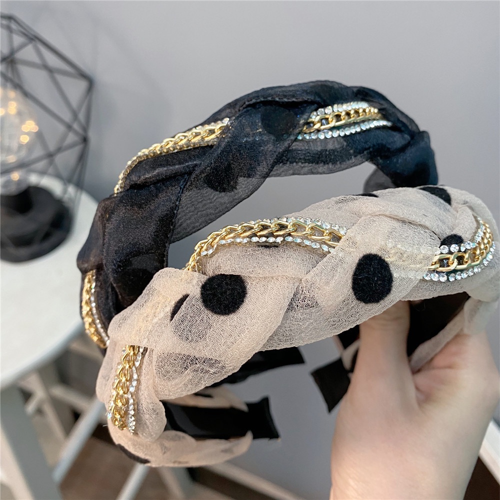 Băng Đô Bện Dây Họa Tiết Chấm Bi Phong Cách Pháp Cổ Điển Dành Cho Nữ