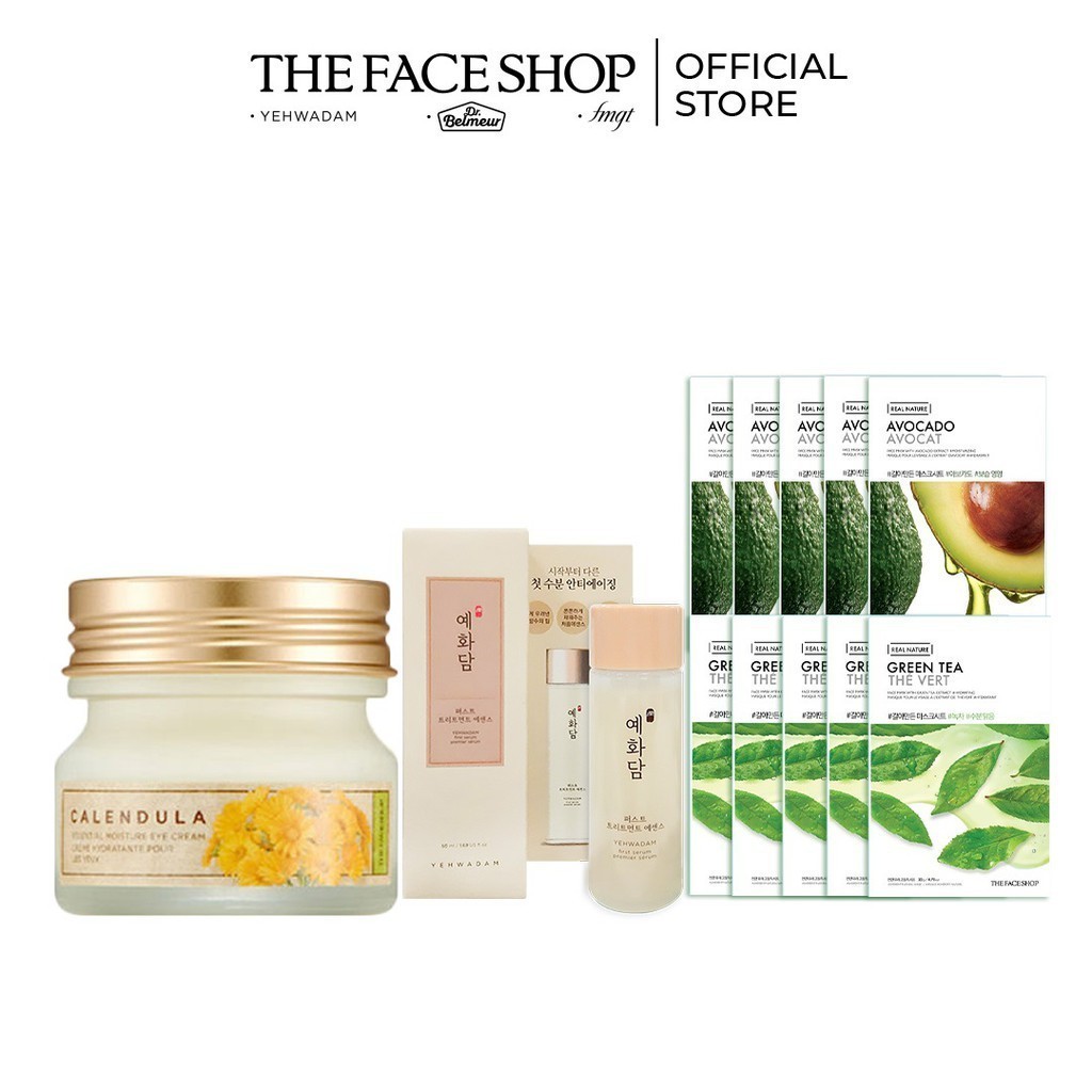[Mã COSTFS40 -8% đơn 250K] Bộ Kem Mắt TheFaceShop Calendula Eye Cream& Yehwadam Serum & 10 Mặt Nạ Real Nature Face Mask