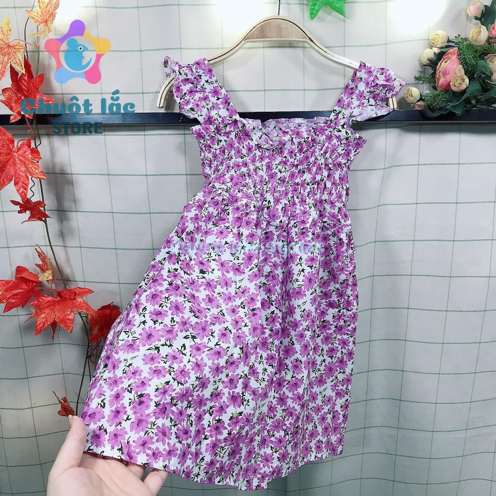 Váy Bé Gái Mùa Hè Chuột Lắc Store Kiểu Tay Con Nhún Bèo Hoa Nhí Từ 12Kg Đến 28Kg
