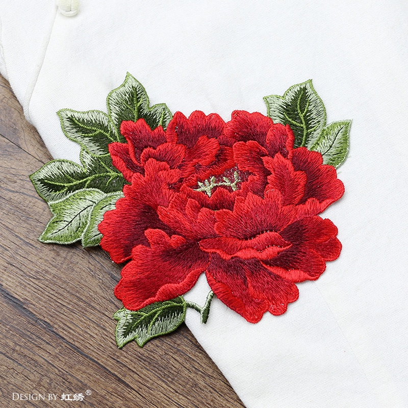 Miếng Vải Vá Lỗ Thêu Hoa Mẫu Đơn Trang Trí Sườn Xám diy