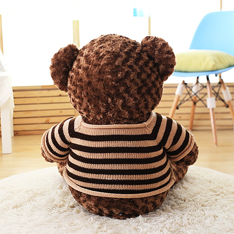 Gấu bông Teddy áo len kẻ hàng cao cấp màu nâu kích thước 1m1 1m4