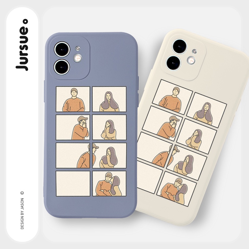 Ốp lưng JURSUE mềm viền vuông hình cặp đôi hoạt hình cho iPhone 13 12 11 Pro Max SE 2020 X XR XS 8 7 ip 6S 6 Plus Y2077