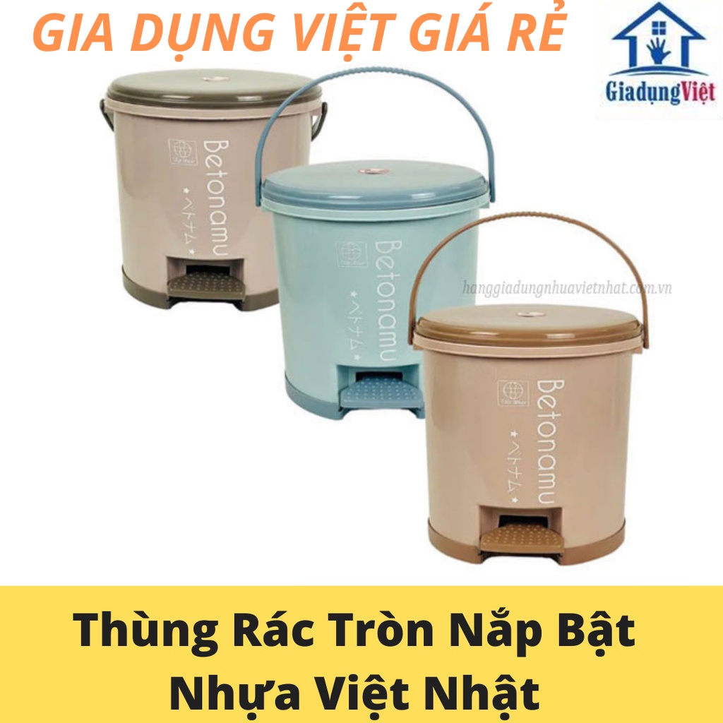 Thùng Đựng Rác Tròn Nắp Bật Thông Minh Phong Cách Nhật Bản, Dung Tích 5 - 10 Lít Nhựa Việt Nhật