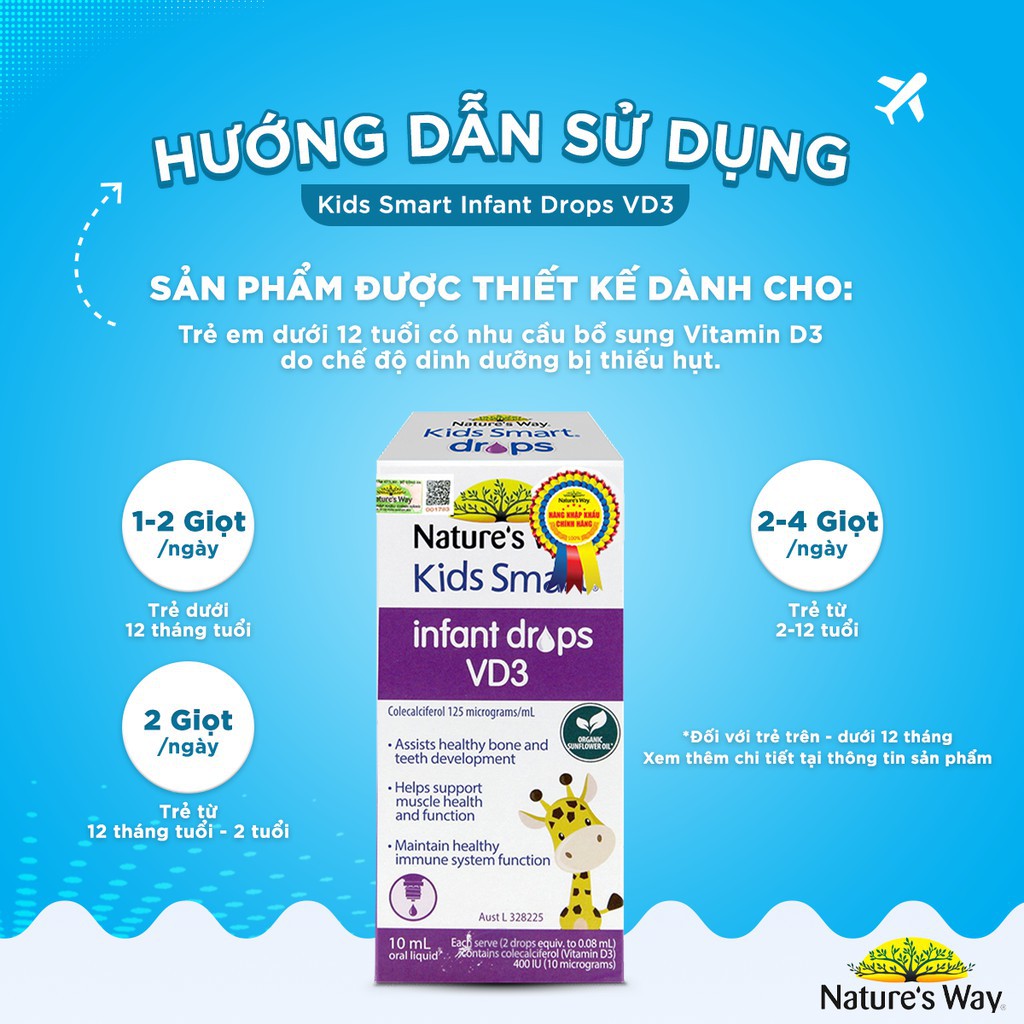 Nature's Way Kids Smart Infant Drops VD3 - Chai 10ml - Bổ Sung Vitamin D3 Cho Bé Hỗ Trợ Xương Và Răng Chắc Khỏe