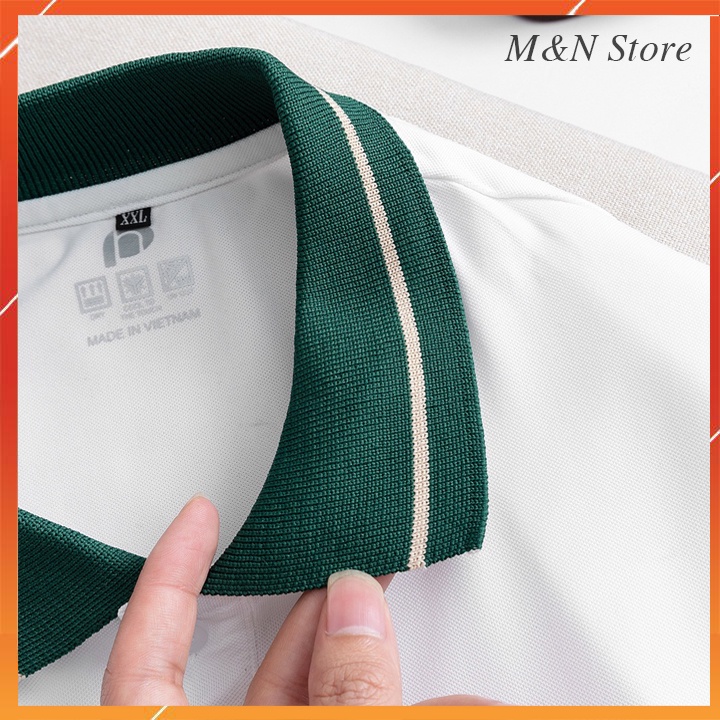 Áo polo nam tay ngắn cổ bẻ phối xanh vải cotton cá sấu thoáng mát