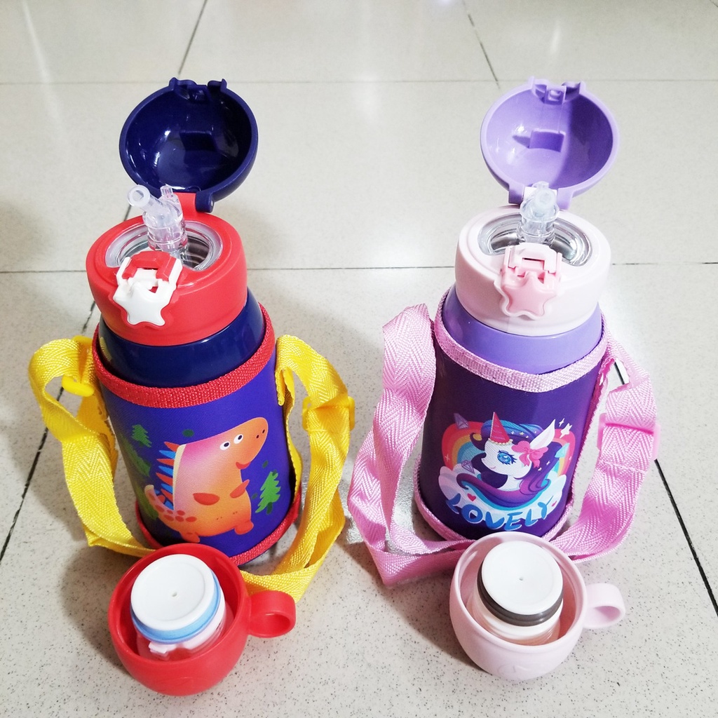 Bình giữ nhiệt đa chức năng inox 304 an toàn họa tiết khủng long và ngựa pony