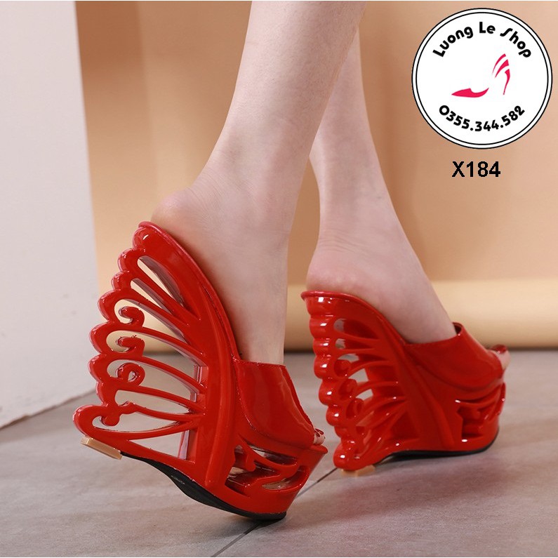 Giày đế xuồng 15cm đế khắc hở mũi da bóng 3 đen đỏ trắng ms X184