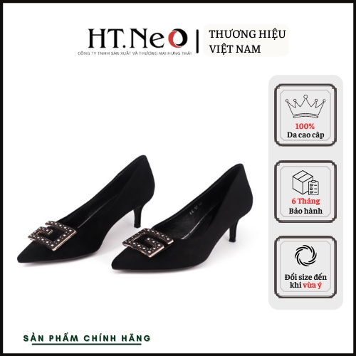 Giày cao gót HT.NEO Thiết kế Da lộn mũi nhọn, đế cao 3 cm, nơ chữ cực xinh CS233