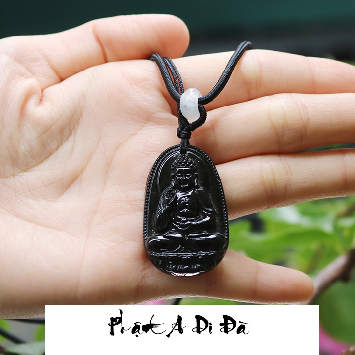 Dây chuyền dù mặt phật Phổ Hiền Bồ Tát màu đen đá cao cấp - Phật bản mệnh người tuổi thìn, tuổi tỵ và 12 tuổi