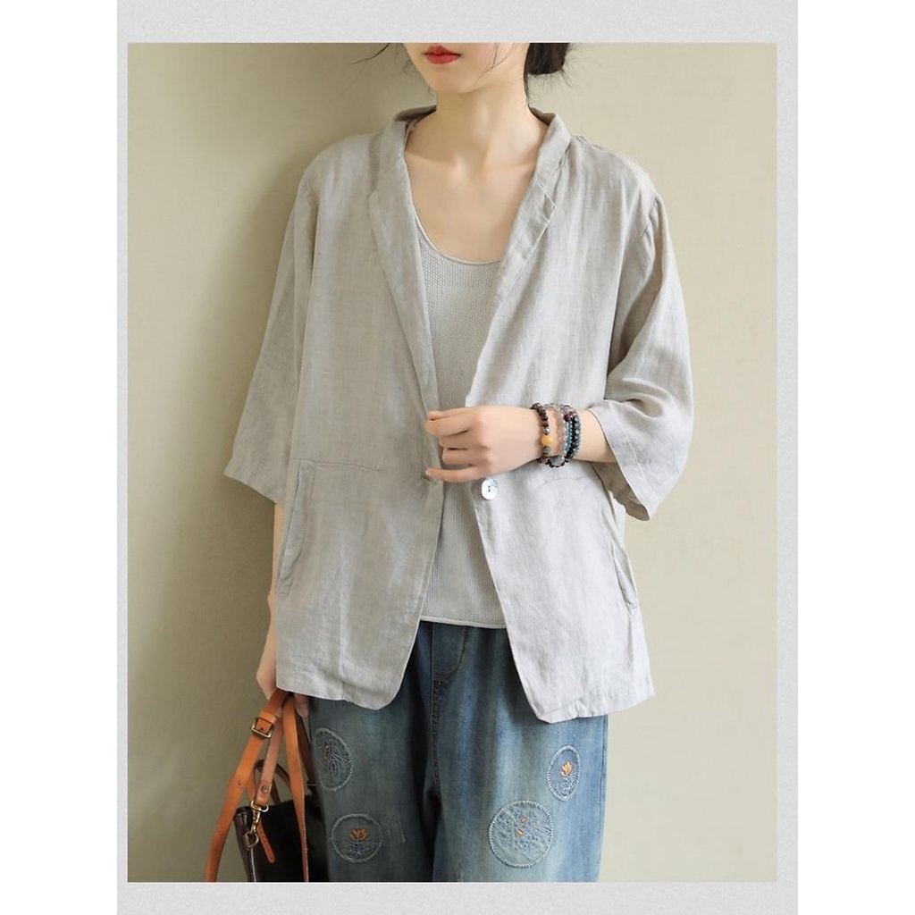 Áo vest blazer linen tay lỡ túi chéo