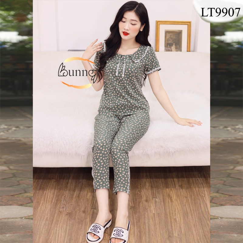 [Bunny] ĐỒ BỘ NỮ MẶC NHÀ CHẤT LIỆU LỤA MỀM MÁT TAY CỘC QUẦN DÀI  CỔ LÁ 2 KHUY ĐÁP ZEN