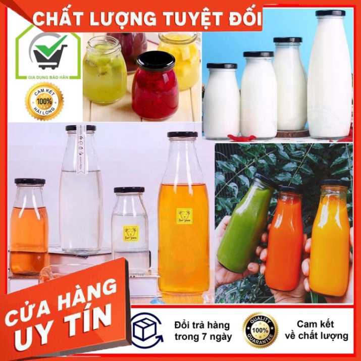 [Giá tại xưởng] Hũ Thủy Tinh, Chai Thủy Tinh Nắp Thiếc Đựng Sữa Chua, Nước Ép 4 Dung Tích