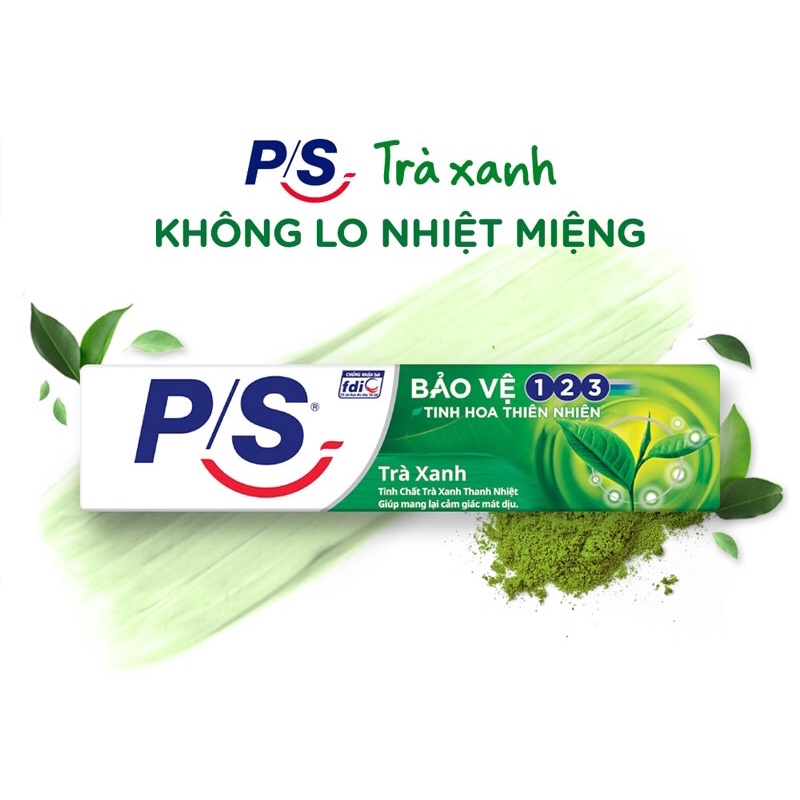 (Hàng chuẩn ) Kem Đánh Răng PS Bảo Vệ Răng 1 2 3 Hương Trà Xanh Hộp 180g