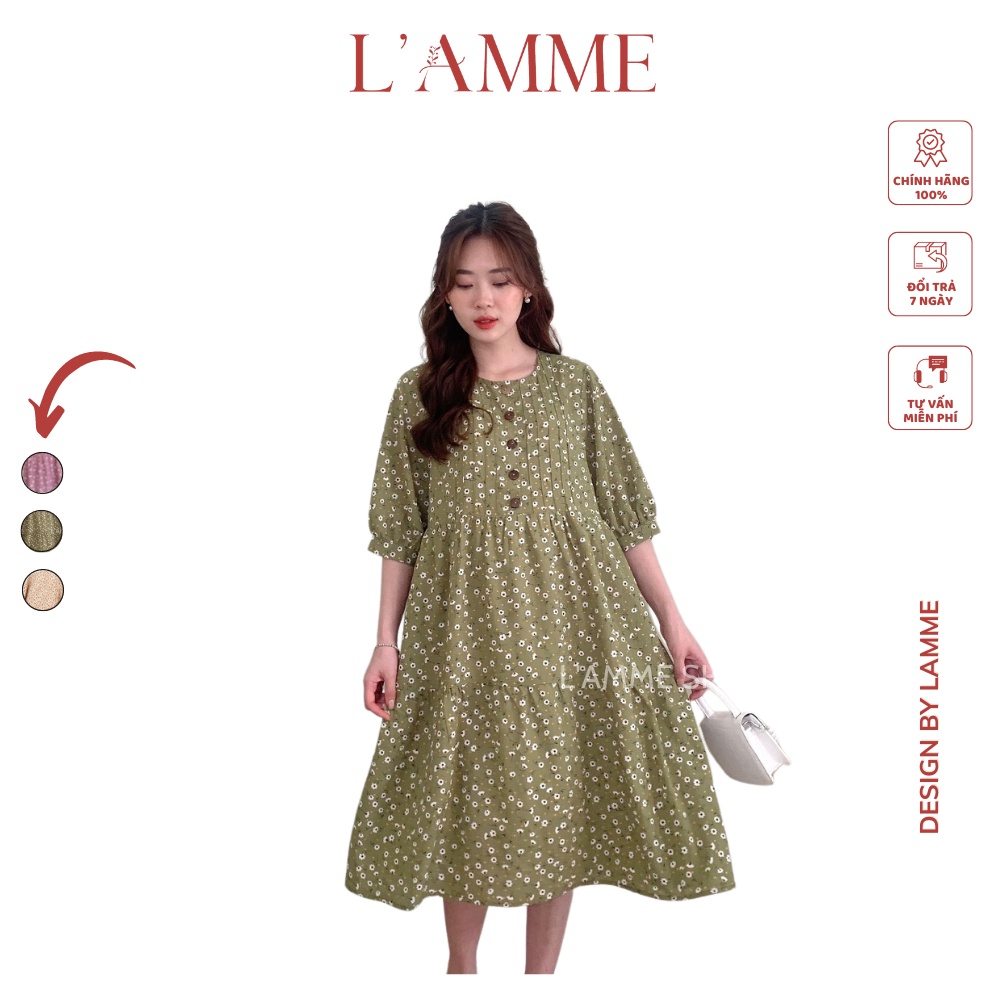 Váy bầu đẹp Gina Drees chất lụa Hàn mềm mát có khuy cài thuận tiện cho mẹ bầu và sau sinh by LAMME