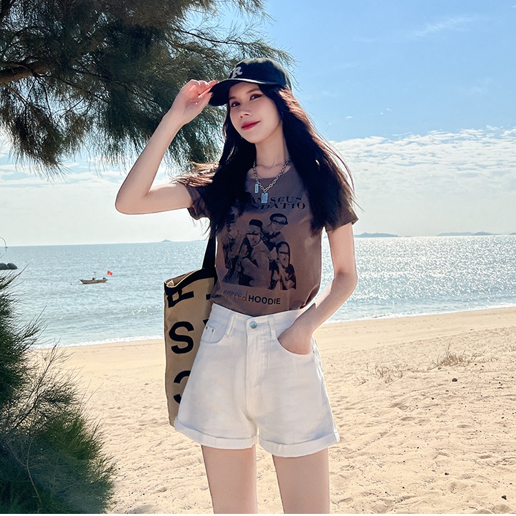 Quần Short Denim Lưng Cao Phong Cách Hàn Quốc Đơn Giản Dành Cho Nữ