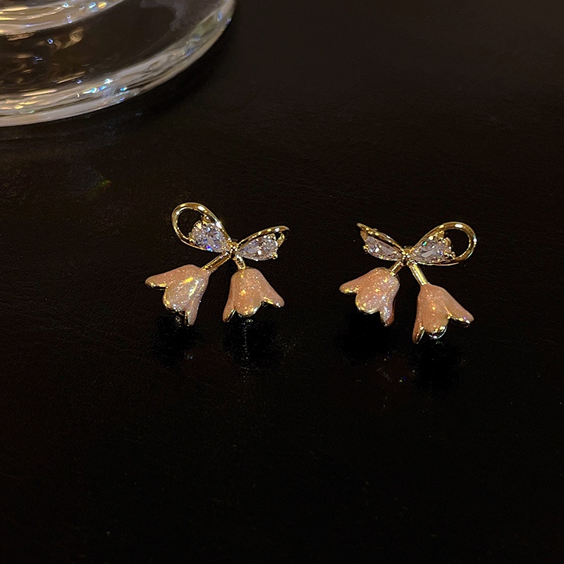 Bông Tai Mạ Bạc 925 Hình Chuông Hoa Lan Màu Sắc Hồng Phong Cách Hàn Quốc Dành Cho Nữ