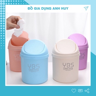 Thùng rác mini YBS nhựa để bàn văn phòng có nắp đậy tiện lợi Gia Dụng Anh Huy