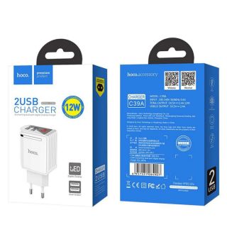 Cục Sạc Hoco C39, 2 Cổng USB, Màn Hình LED, Đầu Ra 2.4A