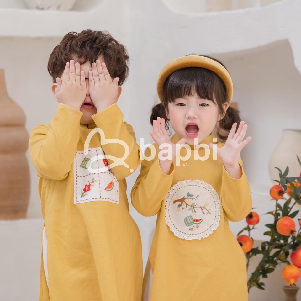 Set Áo Dài Cách Tân Tết Họa Tiết Thêu Trước Ngực Chất Nhung Tăm Lỳ Dày Dặn Cho Bé Trai Và Bé Gái