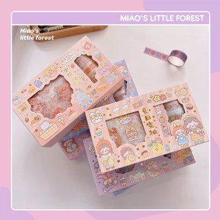 Hộp sticker và washi tape MIAO'S LITTLE FOREST set hình dán băng dính xinh xắn trang trí sổ tay làm quà tặng MST2202