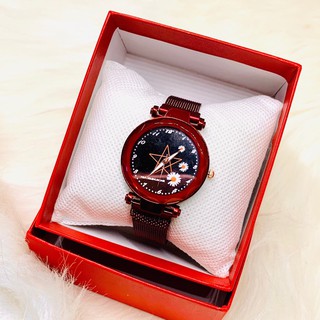 Đồng hồ thời trang nữ Peamina mặt 3 hoa cúc dây lưới nam châm cực đẹp Pk58