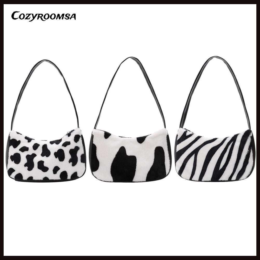 Cozyroomsa Autumn and winter new fashion casual retro plush animal pattern cow ladies underarm bag shoulder bag | WebRaoVat - webraovat.net.vn