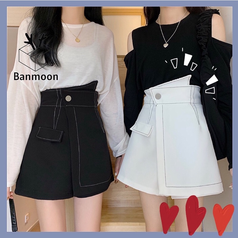Quần giả váy nữ quần sooc cạp lệch vạt chéo short eo cạp cao trần chỉ nổi banmoon V005
