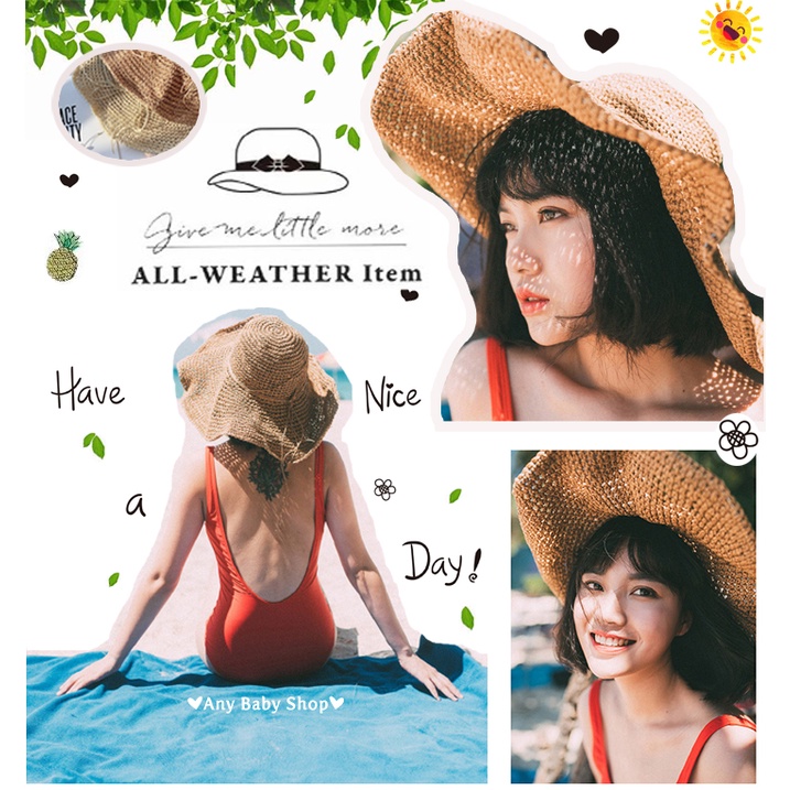Mũ cói đi chơi, đi biển thắt nơ vành siêu to rộng 2 màu sang chảnh- gấp gọn được (hàng có sẵn) ❣❣