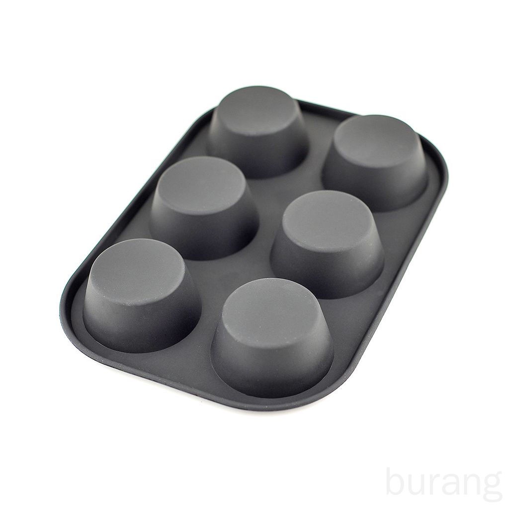 Khuôn làm bánh Muffin/Pudding bằng thép carbon cấp thực phẩm chống dính 6 ngăn màu đen