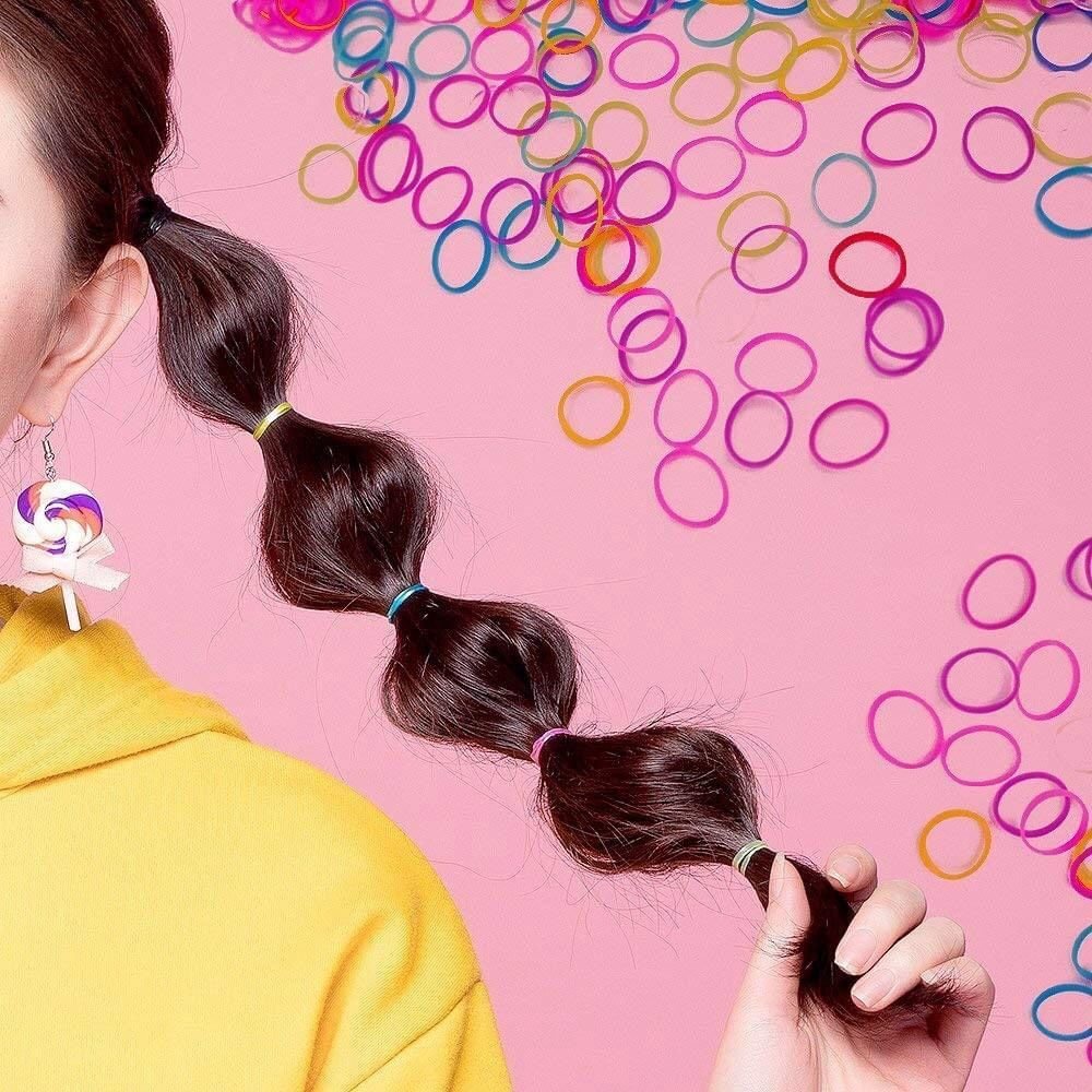 Thun cột tóc nhí chống đau không cấn tóc - Túi 1000 sợi chun mix màu Rainbow No.101029