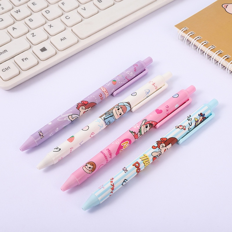 1 Cây Bút Mực Bấm Ngòi 0.5mm Mực Đen Họa Tiết Hoạt Hình Dễ Thương Phong Cách Nhật Hàn