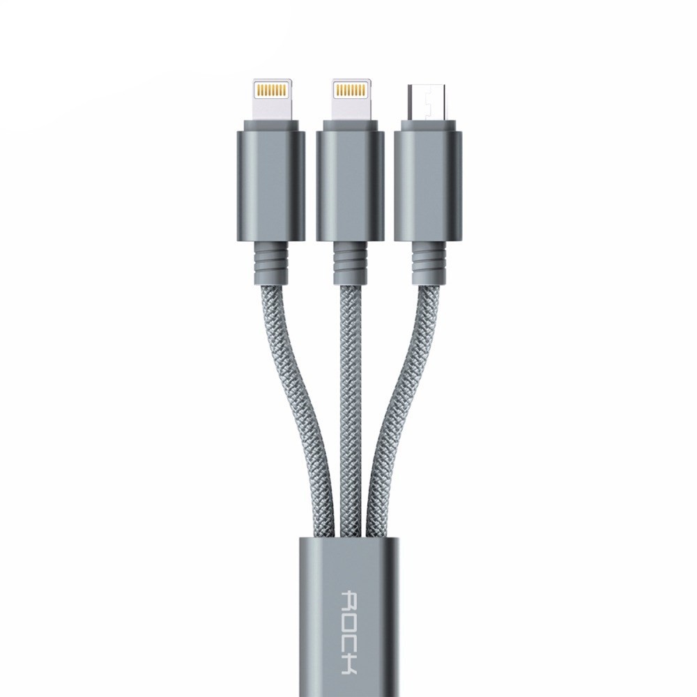 Cáp Sạc Rock 3 Trong 1 Version A ( 1 cổng Micro USB + 2 cổng Lightning)