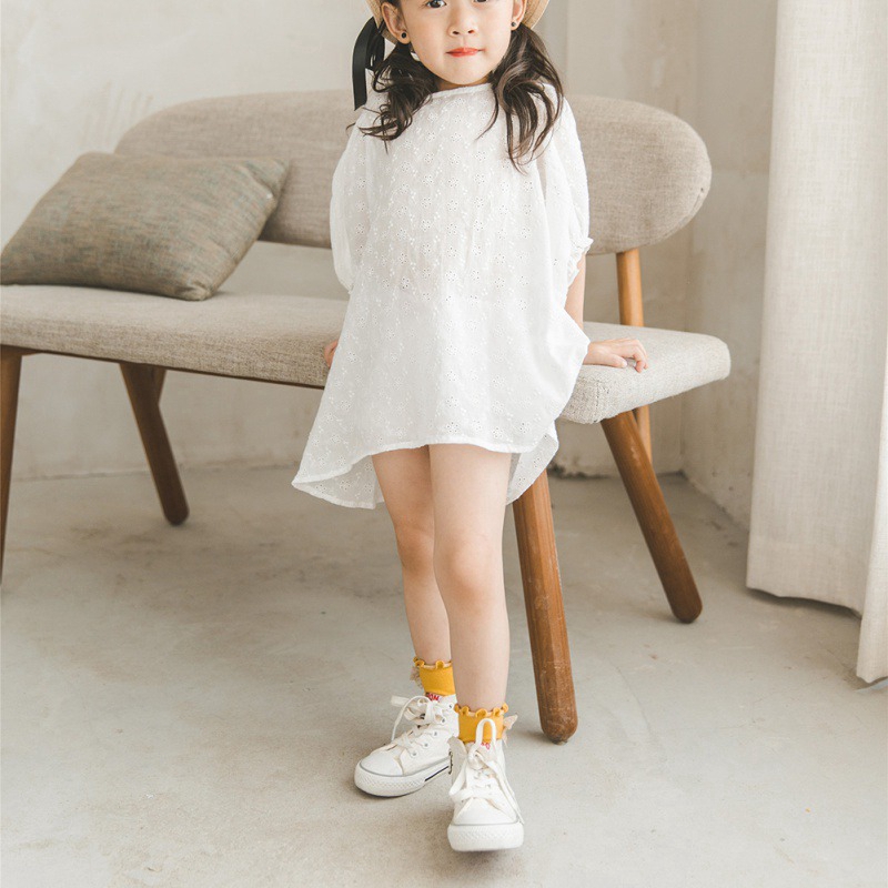 Set 5 đôi tất cotton mềm mại chống trượt đính nơ cho bé