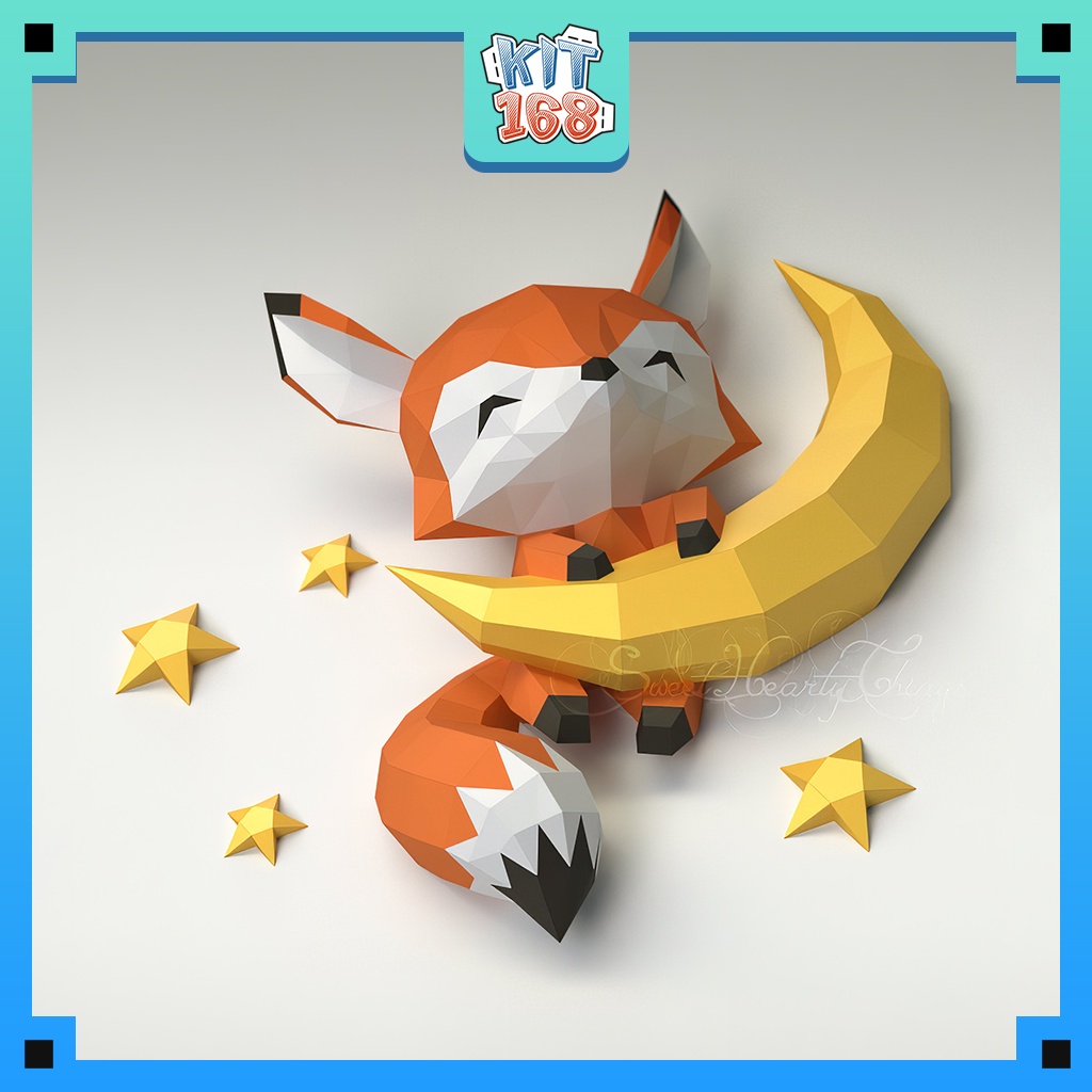 Mô hình giấy động vật Cáo con trên Mặt Trăng