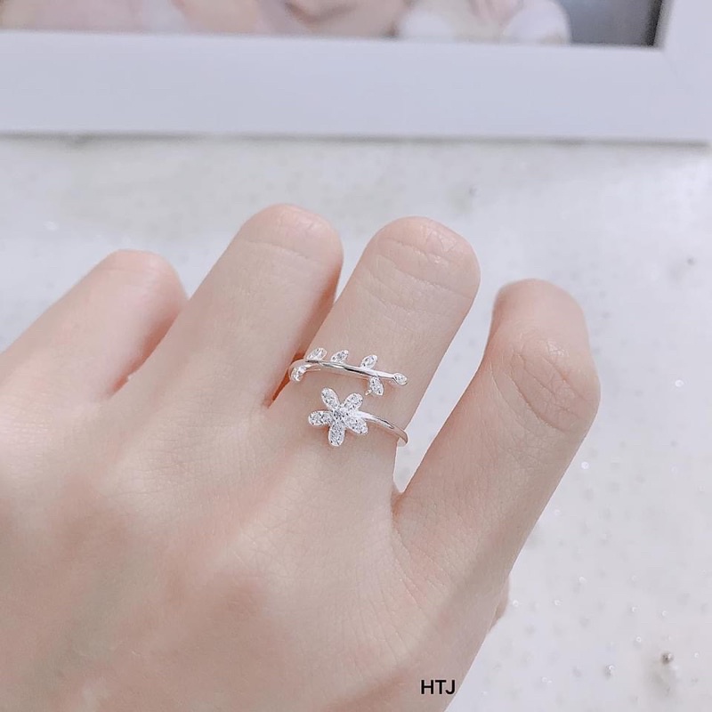 NHẪN NỮ BẠC TA HOA LÁ DẠNG HỞ SIÊU XINH