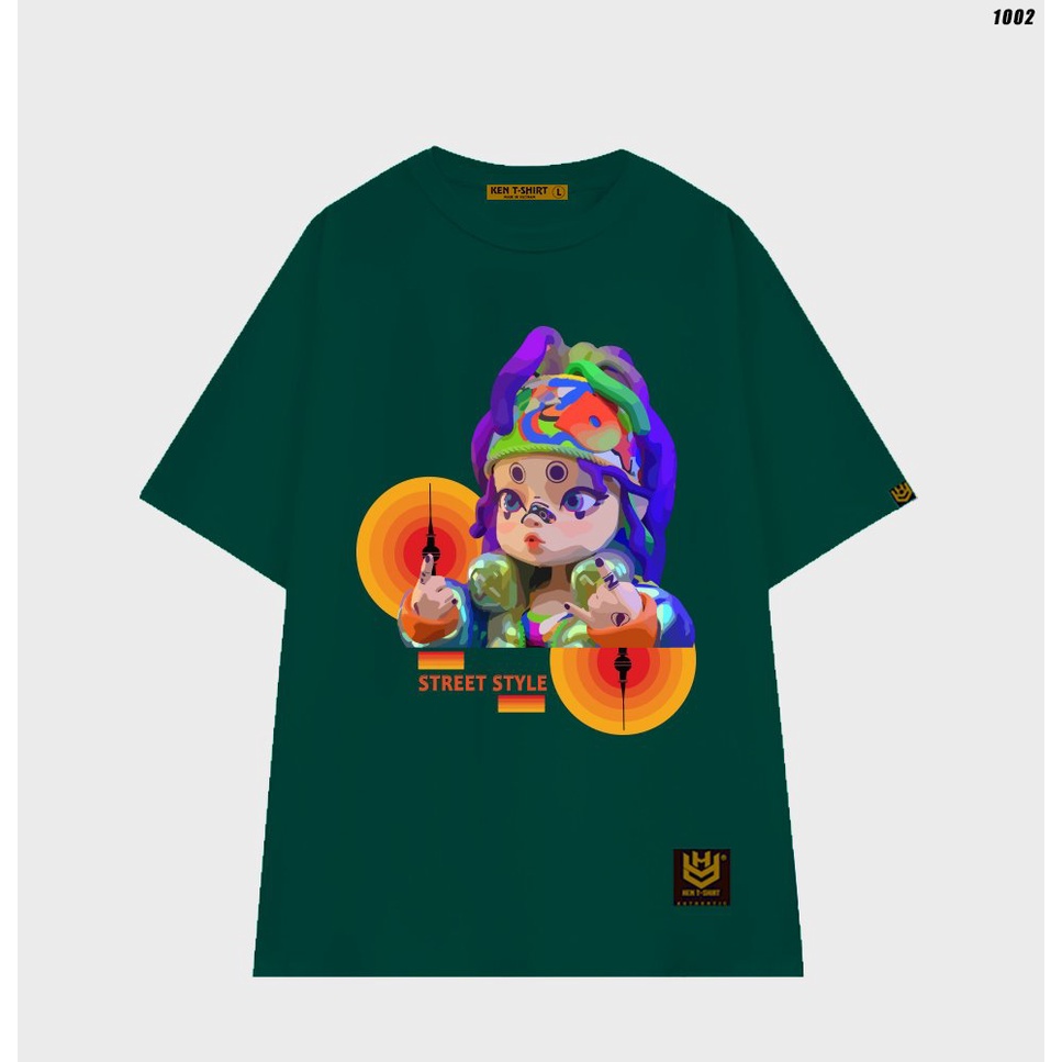 Áo phông tay lỡ nam nữ form rộng Em bé tóc tím 1002 HY KOREA