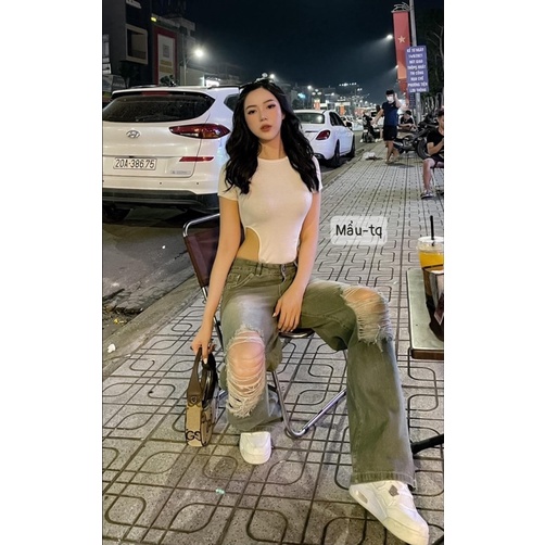 Áo bodysuit cộc tay khoét hông sexy