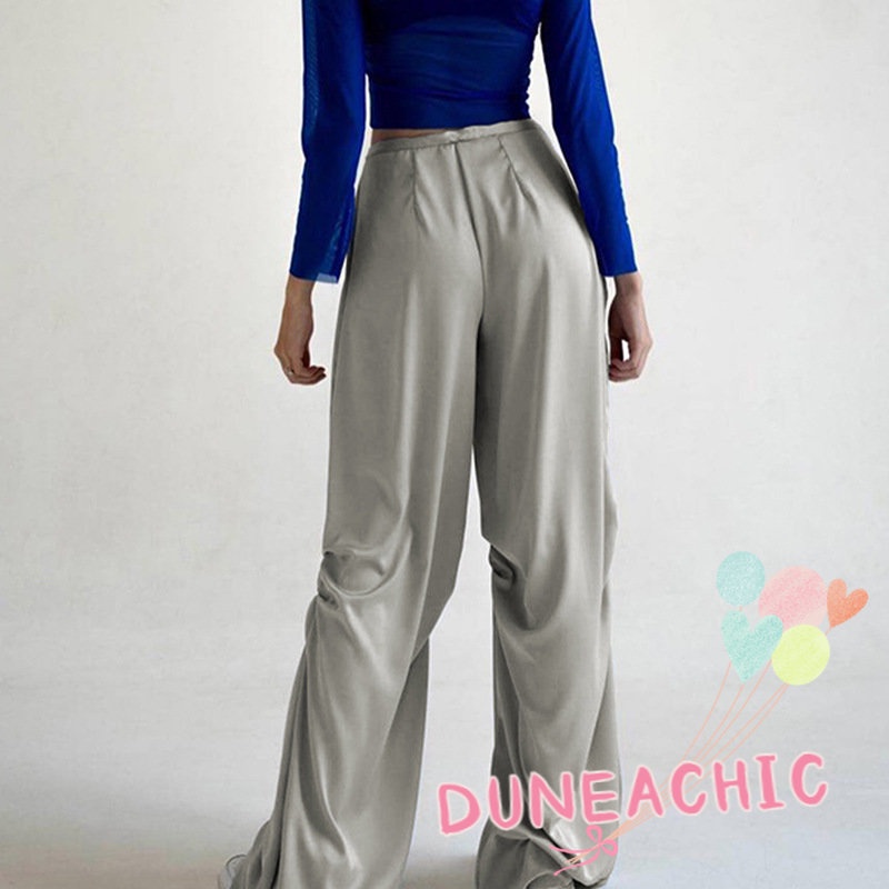 DUNEA Quần Satin Ống Rộng Lưng Thấp Thời Trang Dành Cho Nữ
