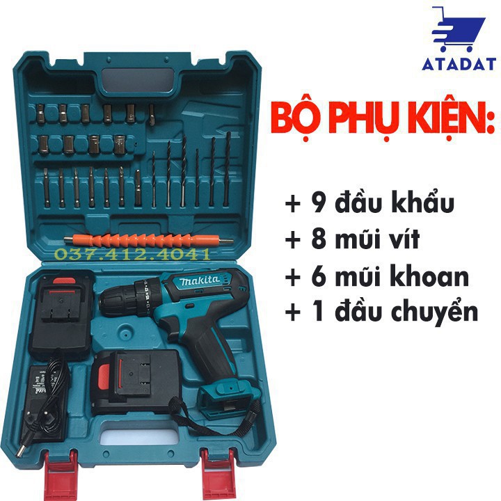 Máy Khoan Pin Bê Tông Bắt Vít MAKITA 24V - 3 chức năng- Pin 5 cell - Khoan Sắt, Gỗ, Bắn Vít Tặng bộ 24 chi tiết