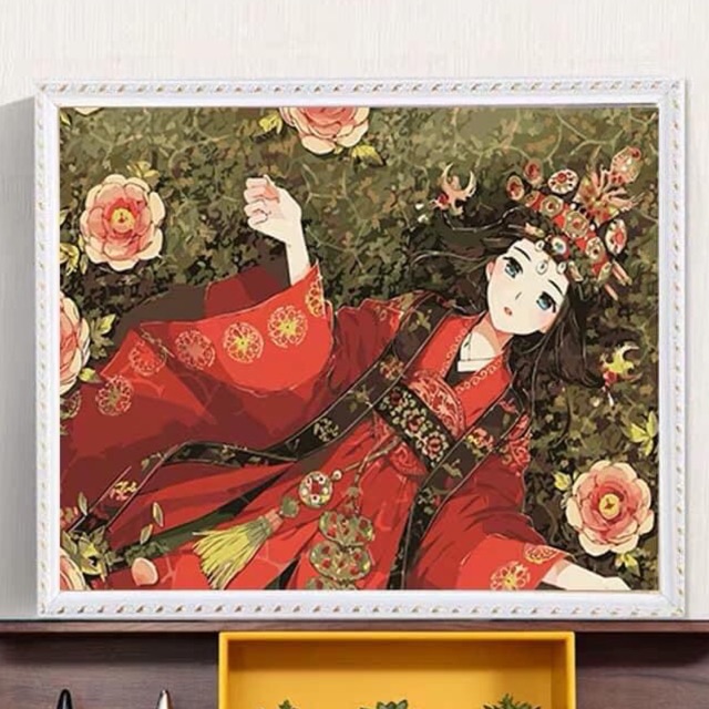 Tranh số hoá Anime - nàng thơ- manga, hoạt hình - tự tô màu theo số trên vải căng sẵn khung (40x50)
